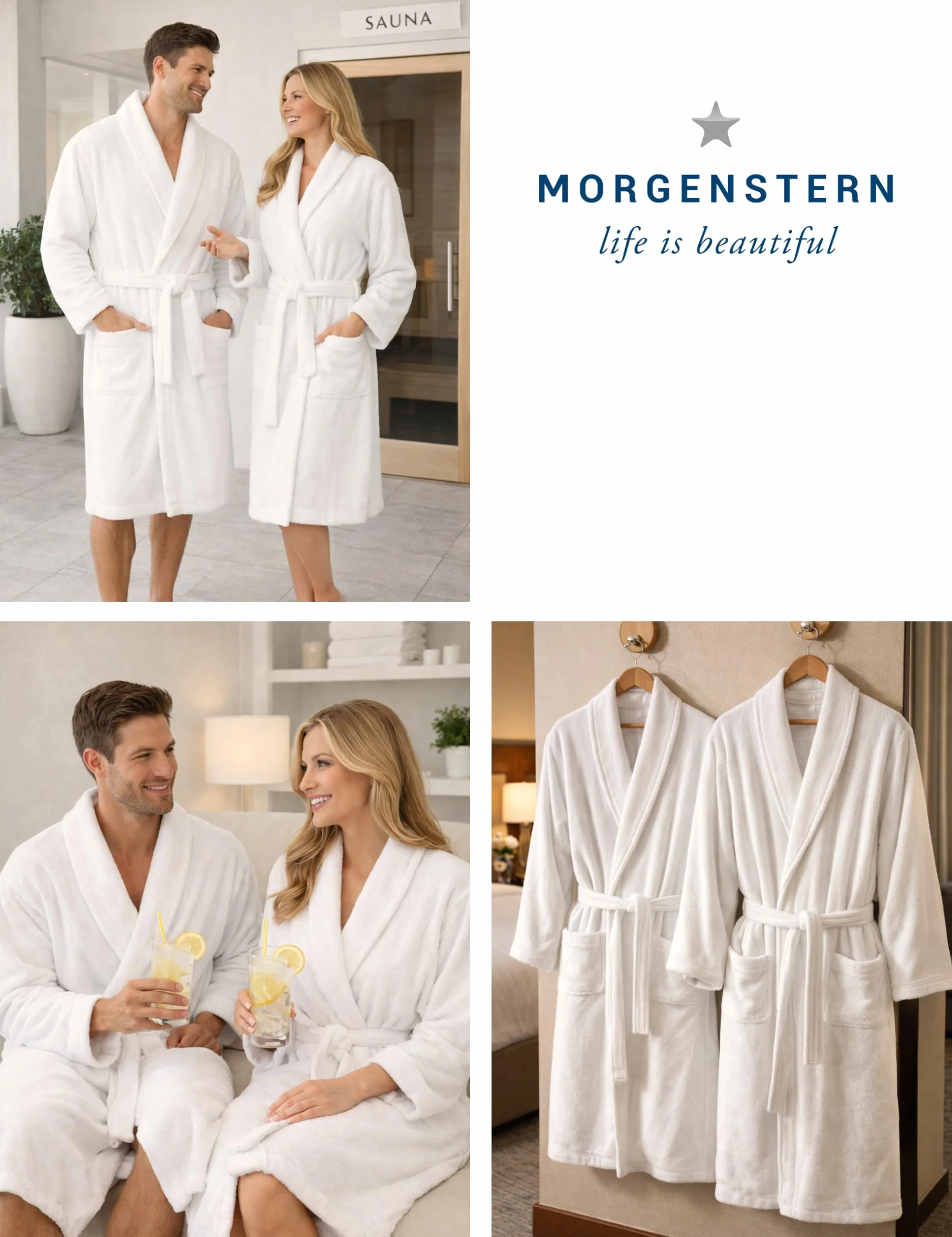 Morgenstern Szlafrok Hotelowy – unisex – damski i męski – 100% bawełna frotte (380 GSM) – Oeko Tex – biały – rozmiary S-XXL