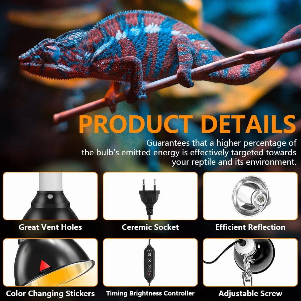HOTUT Reptile Dome Terrarium, aluminiowa lampa reflektorowa E27 15 cm 100 W