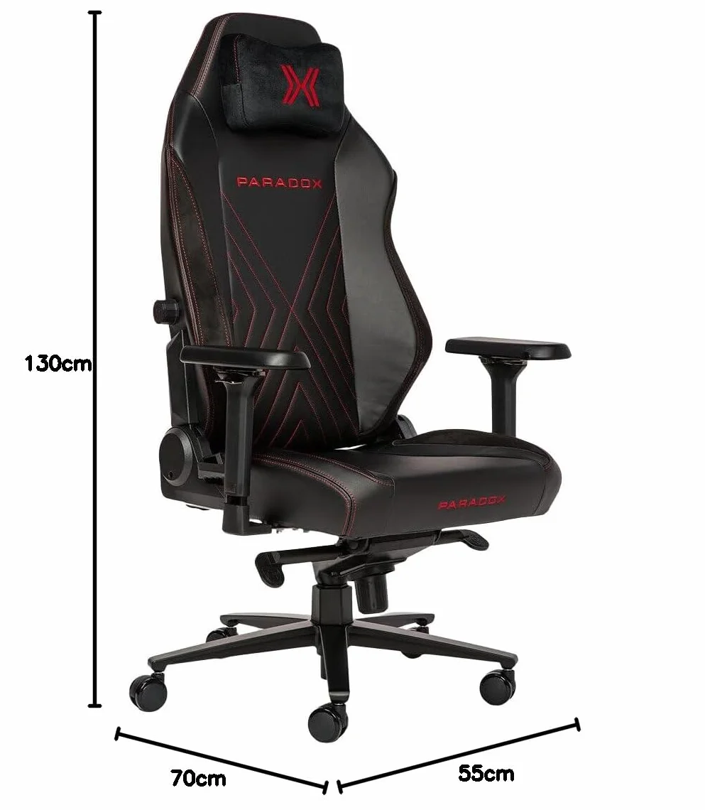 Paradox - Krzesło gamingowe Dark Lava - Fotel gamingowy PC z poduszką - Wygodne krzesło do biurka - Krzesło komputerowe z alcantarą - Z poduszką - Czarny, Czerwony, Wzór Strzałek