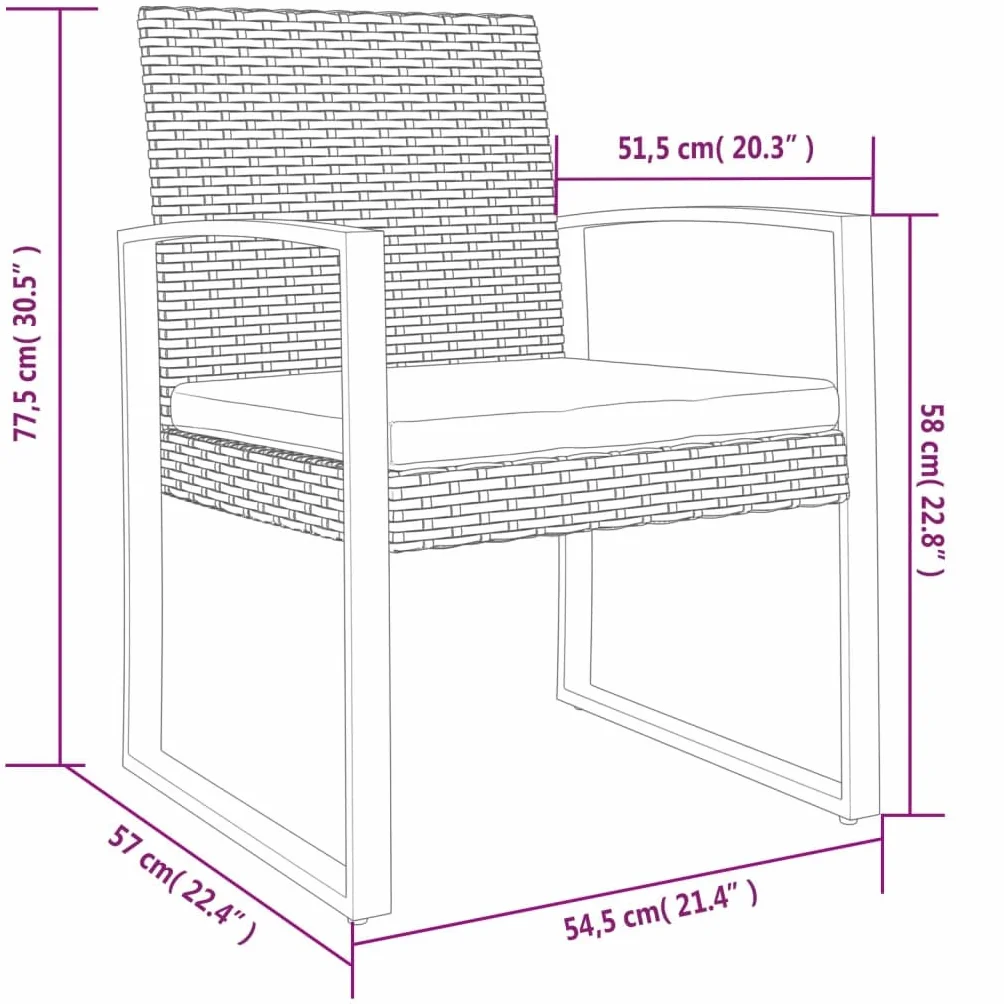 vidaXL Ogrodowe krzesła stołowe, 2 szt., ciemnoszare, rattan PP, ogrodowe krzesło stołowe, krzesła do ogrodu, krzesła stołowe do ogrodu
