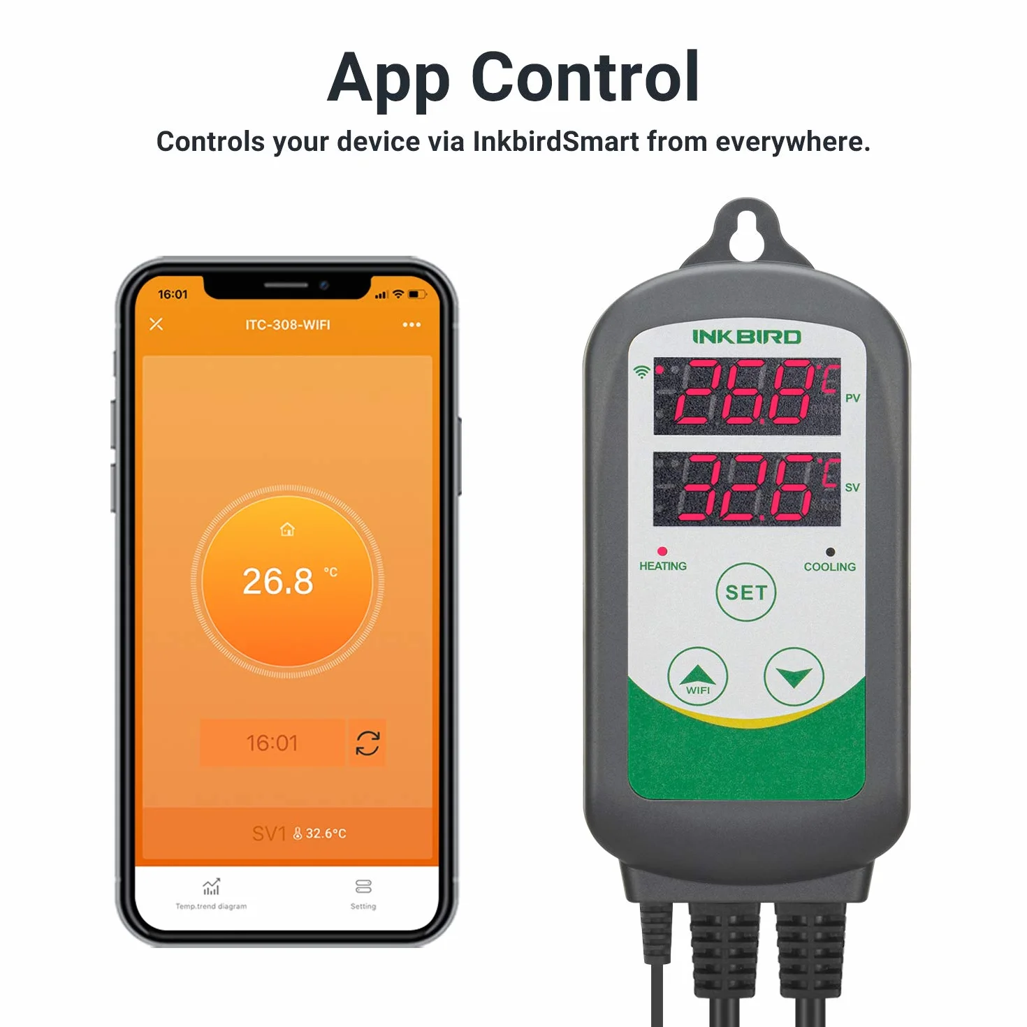 Inkbird ITC-308-WIFI Termostat temperatury, gniazdo chłodzące 230 V z wodoodporną sondą do akwarium