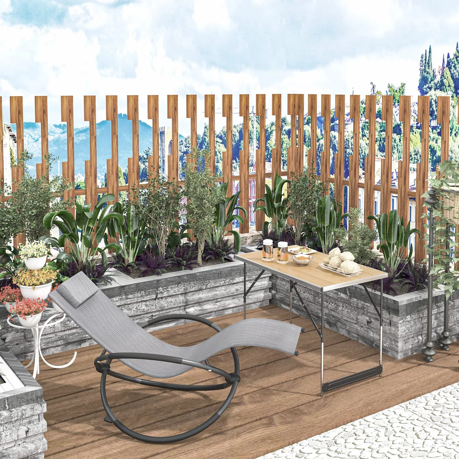 Woltu® CPT8121hei składany stół ogrodowy, nadaje się jako stół roboczy, kempingowy, na balkon, z regulacją wysokości, aluminiowy, płyta MDF, jasny dąb
