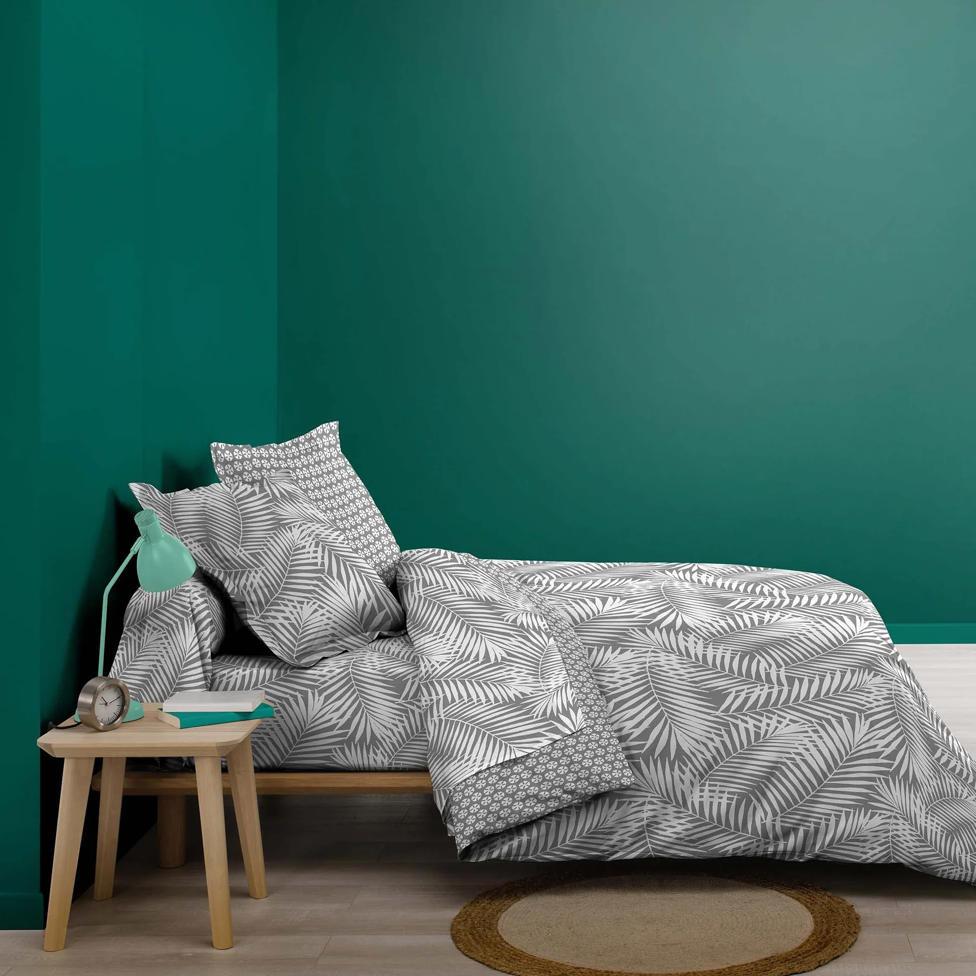 douceur d'intérieur, Poszwa na kołdrę (240 x 220 cm) Botania szara, 100% bawełna