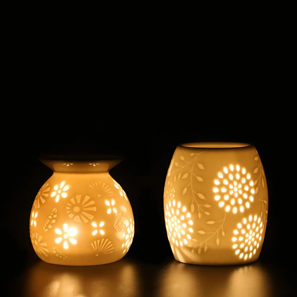 ecooe lampka aromatyczna świecznik na tealighty lampka aromatyczna wykonana z ceramicznej bieli z dyfuzorem zapachowym z łyżeczką świecową