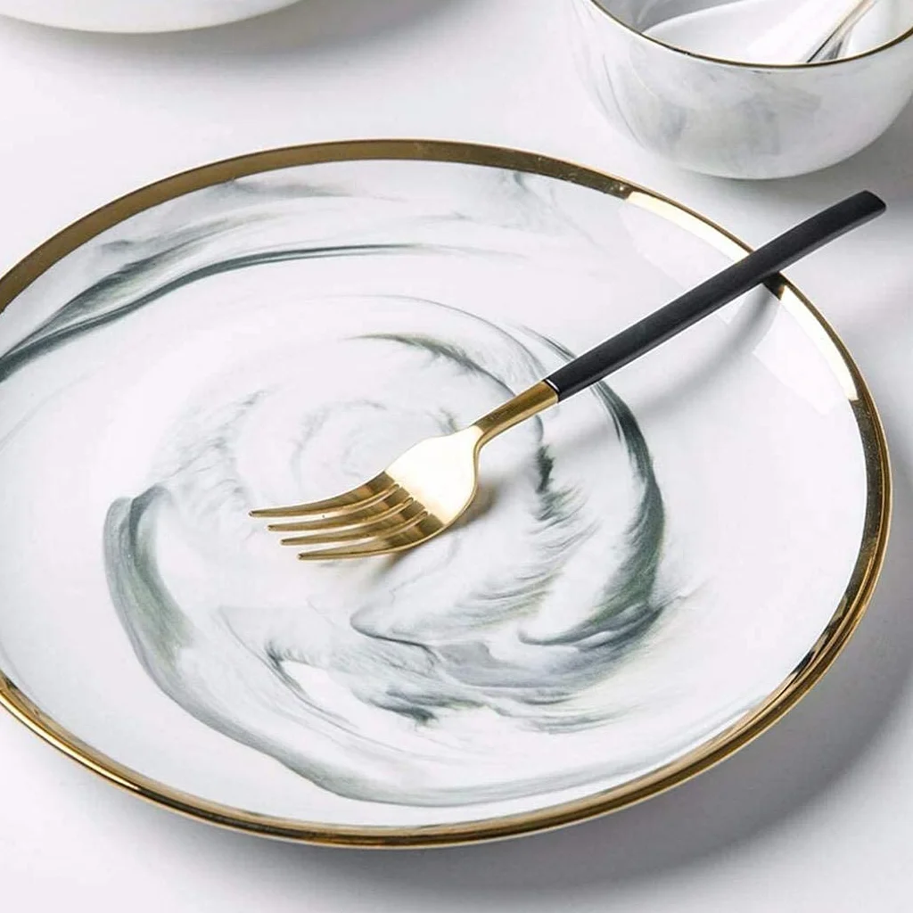 Ceramiczna zastawa stołowa, 26 sztuk Phnom Penh Szary marmur Ceramika Zestaw obiadowy Porcelanowa miska Danie Łyżka Zastawa stołowa Usługa łączona dla 6 osób