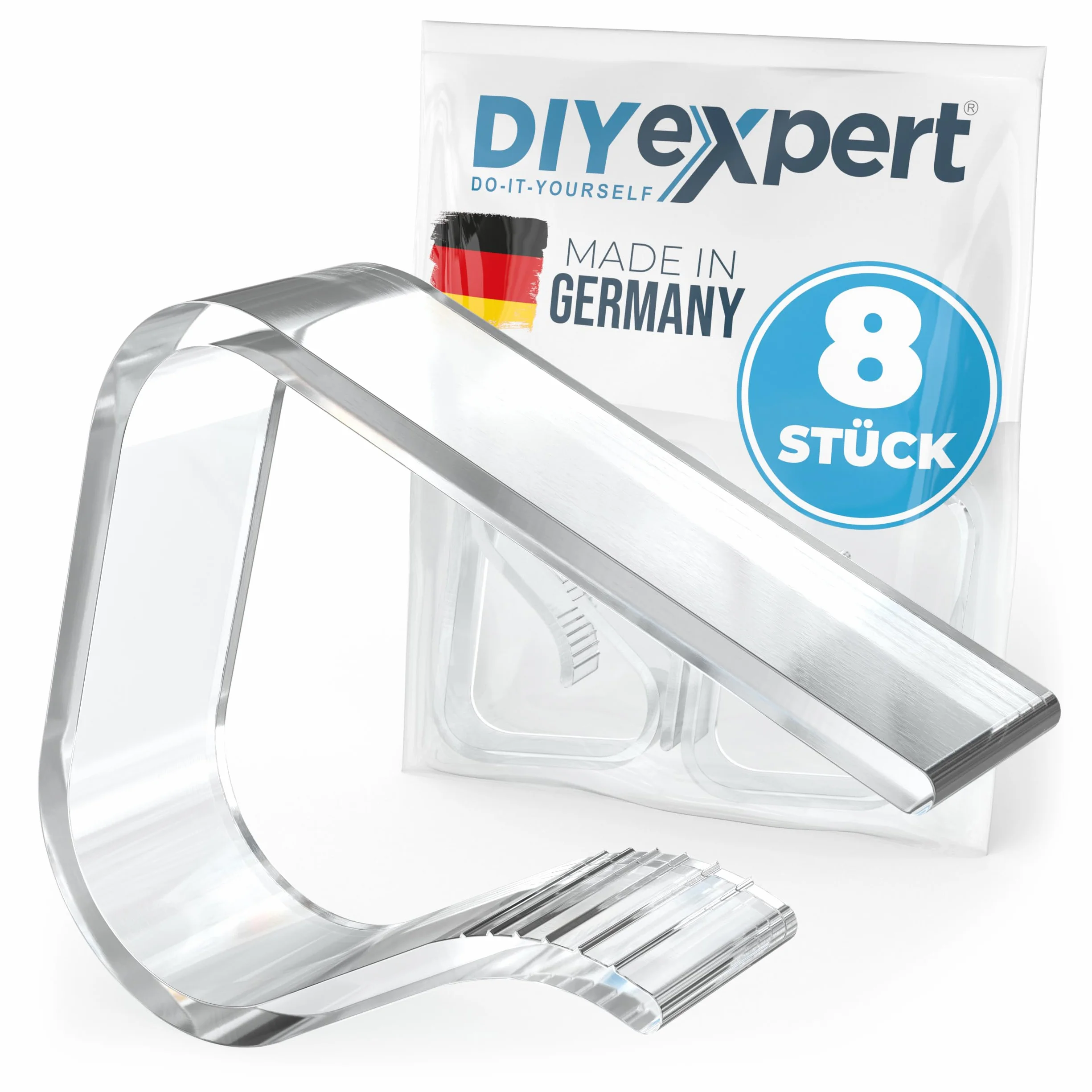 DIYexpert Przezroczyste klamerki do obrusu Made in Germany [do 45 mm] [8 sztuk] stabilne klamry do obrusów – odporne na warunki atmosferyczne i antypoślizgowe – klamry do stołu, do ogrodu, na balkon i