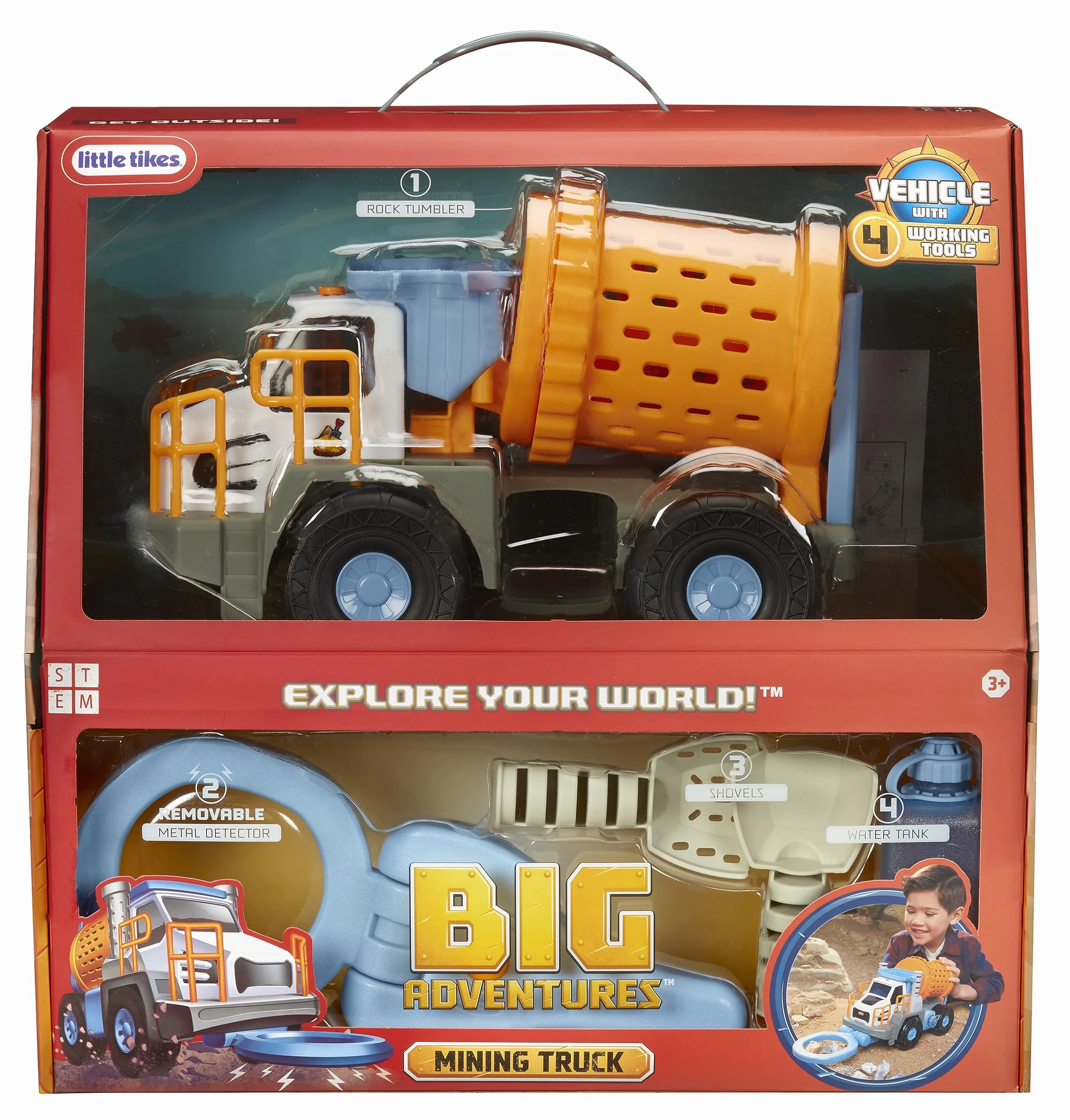 Little Tikes Big Adventures Metal Detector Mining Truck STEM Toy - Pojazd z Działającym Wykrywaczem Metali, Bębnem do Skał, Łopatami i Zbiornikiem na Wodę - Dla Dziewczynek i Chłopców w Wieku 3+