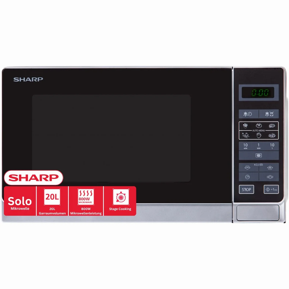 Sharp R-242 INW Mikrofalówka 20L, sterowanie dotykowe, 800W, 800 W, 20 litrów, Acier