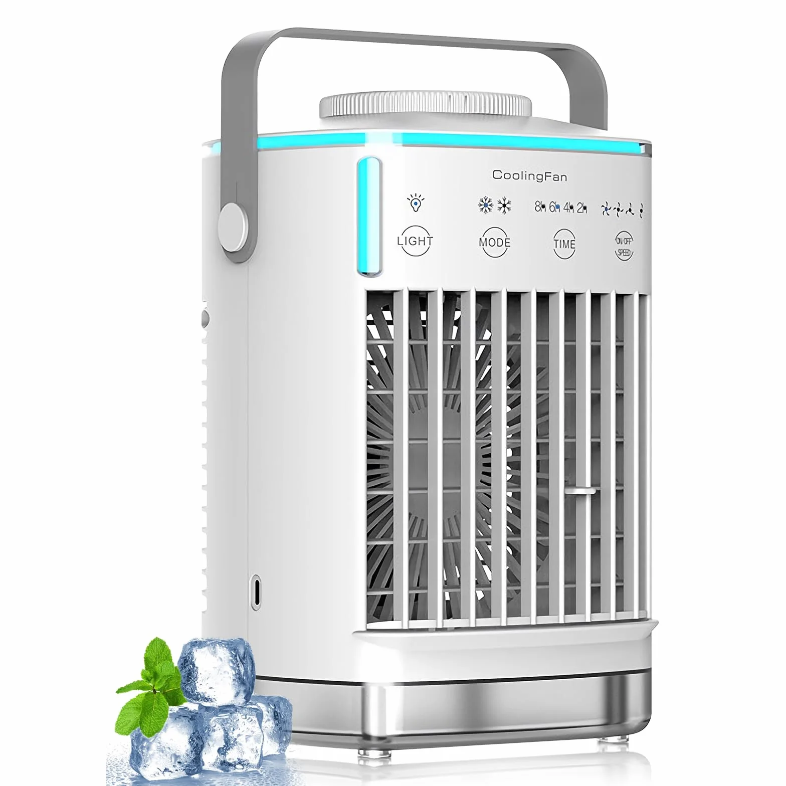 Mesen Klimatyzator mobilny, 3 w 1, chłodzenie wodą, 700 ml, klimatyzator bez węża wylotowego, przenośna klimatyzacja z 4 trybami i 7 rodzajami kolorowych świateł, na biurko, do domu