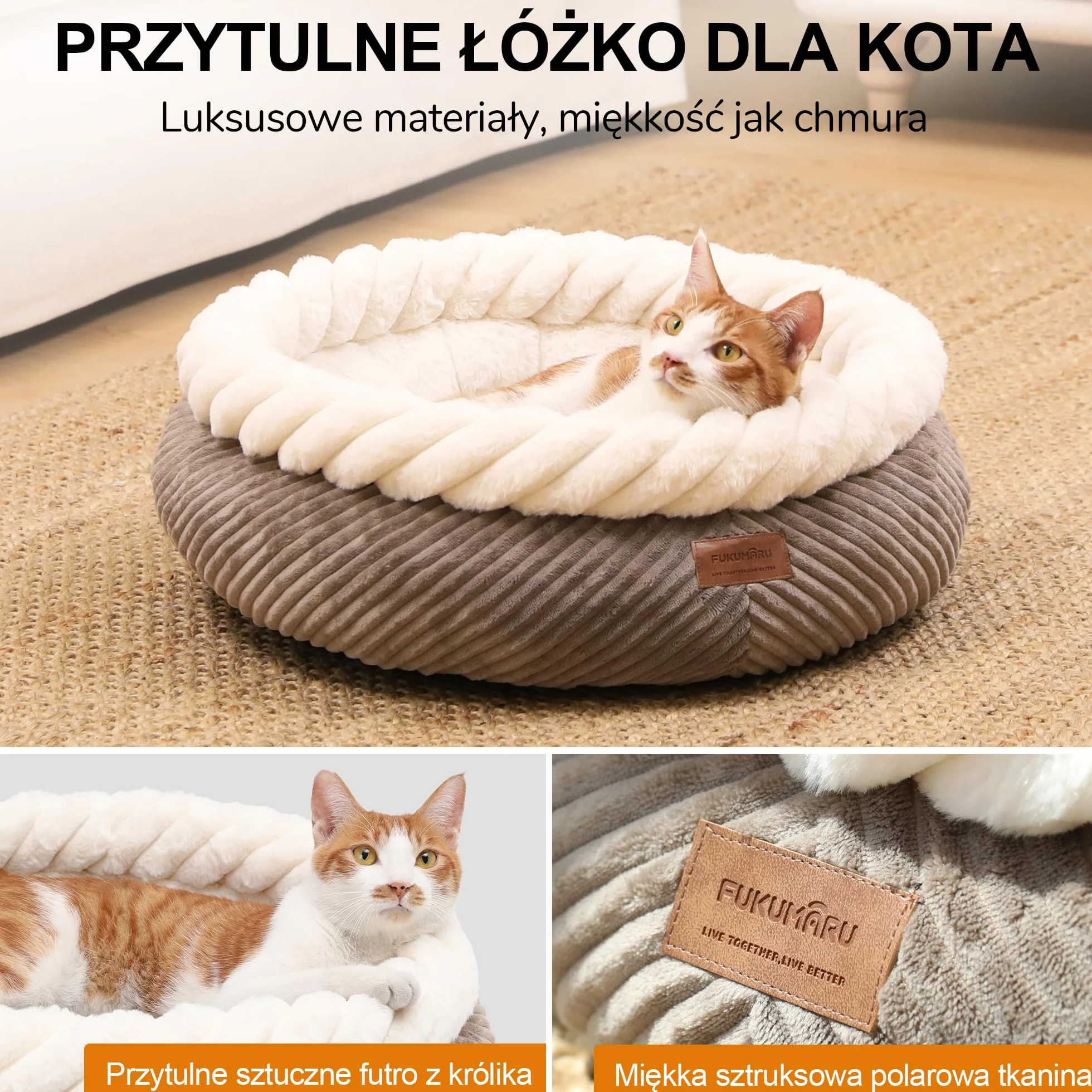 Legowiska dla kotów FUKUMARU zmywalne antypoślizgowe 53 cm camelowy