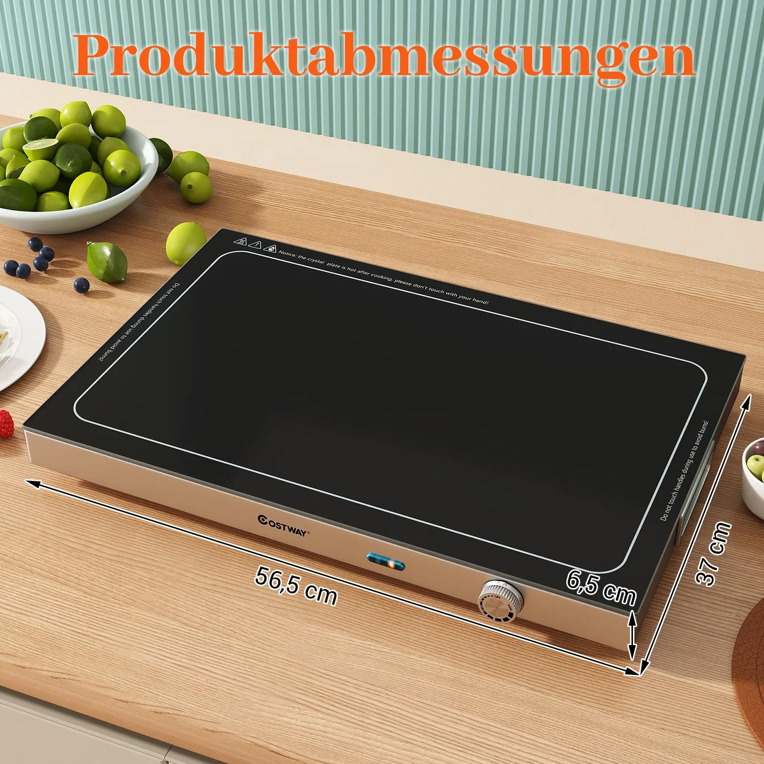 COSTWAY Elektryczna płyta podtrzymująca ciepło, podgrzewacz do potraw z hartowaną szklaną powierzchnią i termostatem do 120°C, urządzenie utrzymujące ciepło, podgrzewacz bufetu, stal nierdzewna, do
