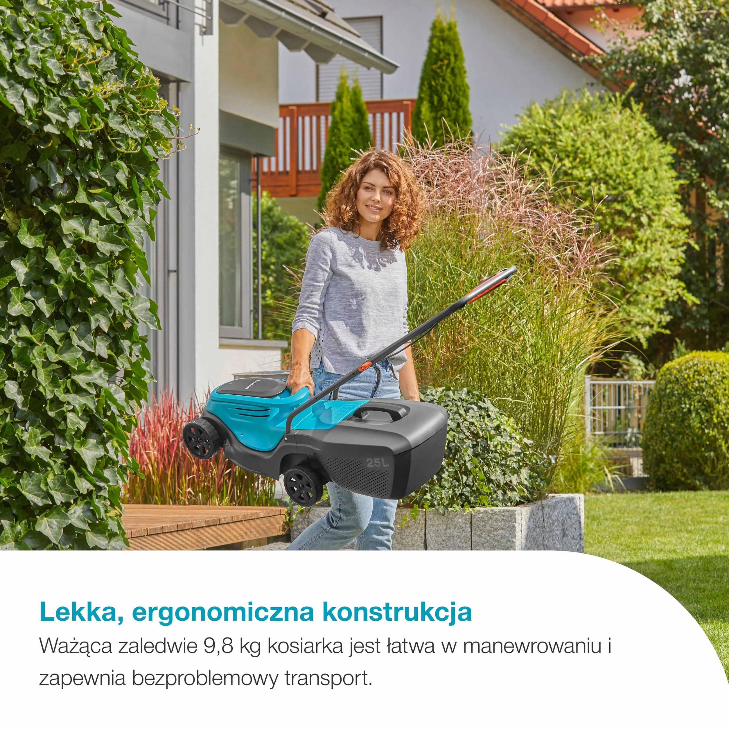 Gardena Kosiarka akumulatorowa EasyMax 30/18V P4A – zestaw z akumulatorem: Ostrze tnące, Lekkość, Regulacja wysokości, Zbieranie trawy, Brak przewodu (14629-20)