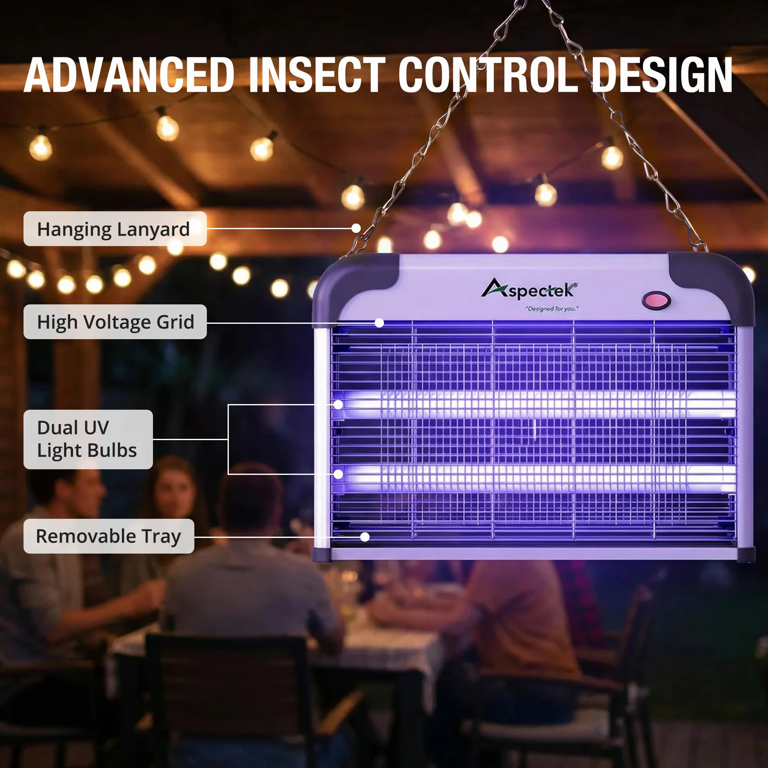 Aspectek Elektryczna pułapka na owady, 20 W, odporna na promieniowanie UV, skuteczna redukcja latających owadów, do użytku wewnątrz sypialni i ogrodu (Bug Zapper)