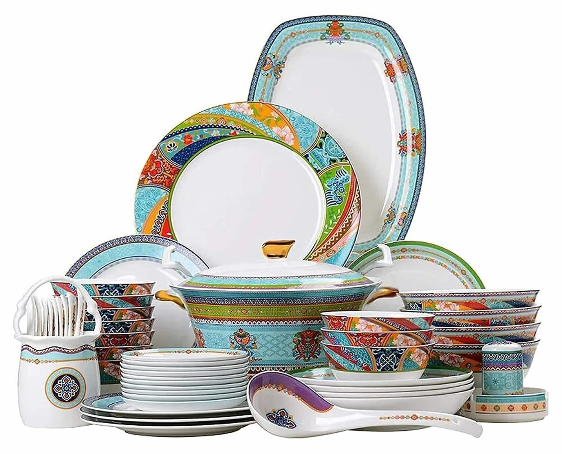 Ceramiczne zestawy zastawy stołowej – nadaje się do kuchenki mikrofalowej i zmywarki, porcelanowy zestaw naczyń, talerze i miski, elegancka zastawa stołowa do domowej restauracji i na imprezy
