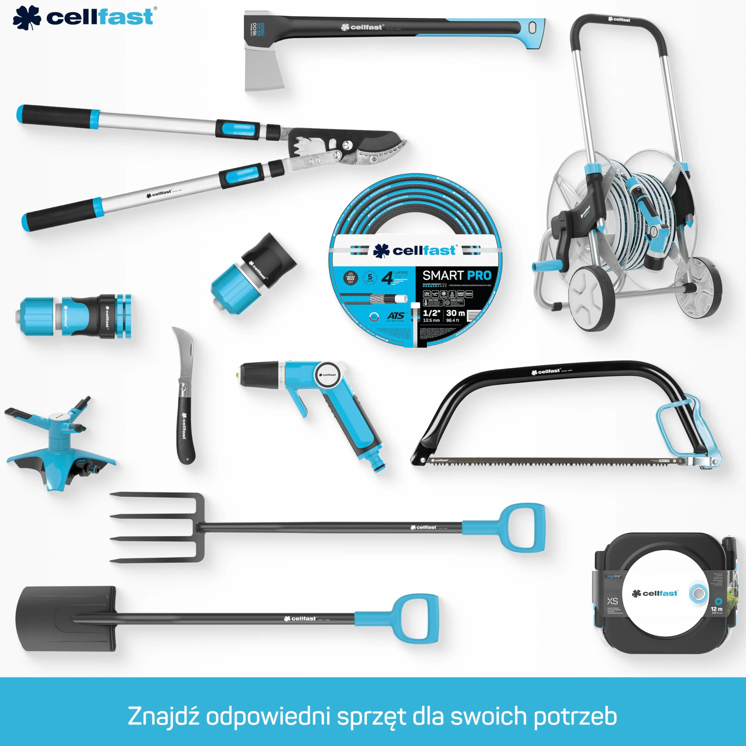 Cellfast Zestaw Wąż Ogrodowy YELLOW, Lekki, Wytrzymały, 4-Warstwowy, Zraszacz, Odporny na UV i Glony, odporność na skręcanie, Technologia REACH, 20 Bar, -10/+50°С temp. 1/2", 15m