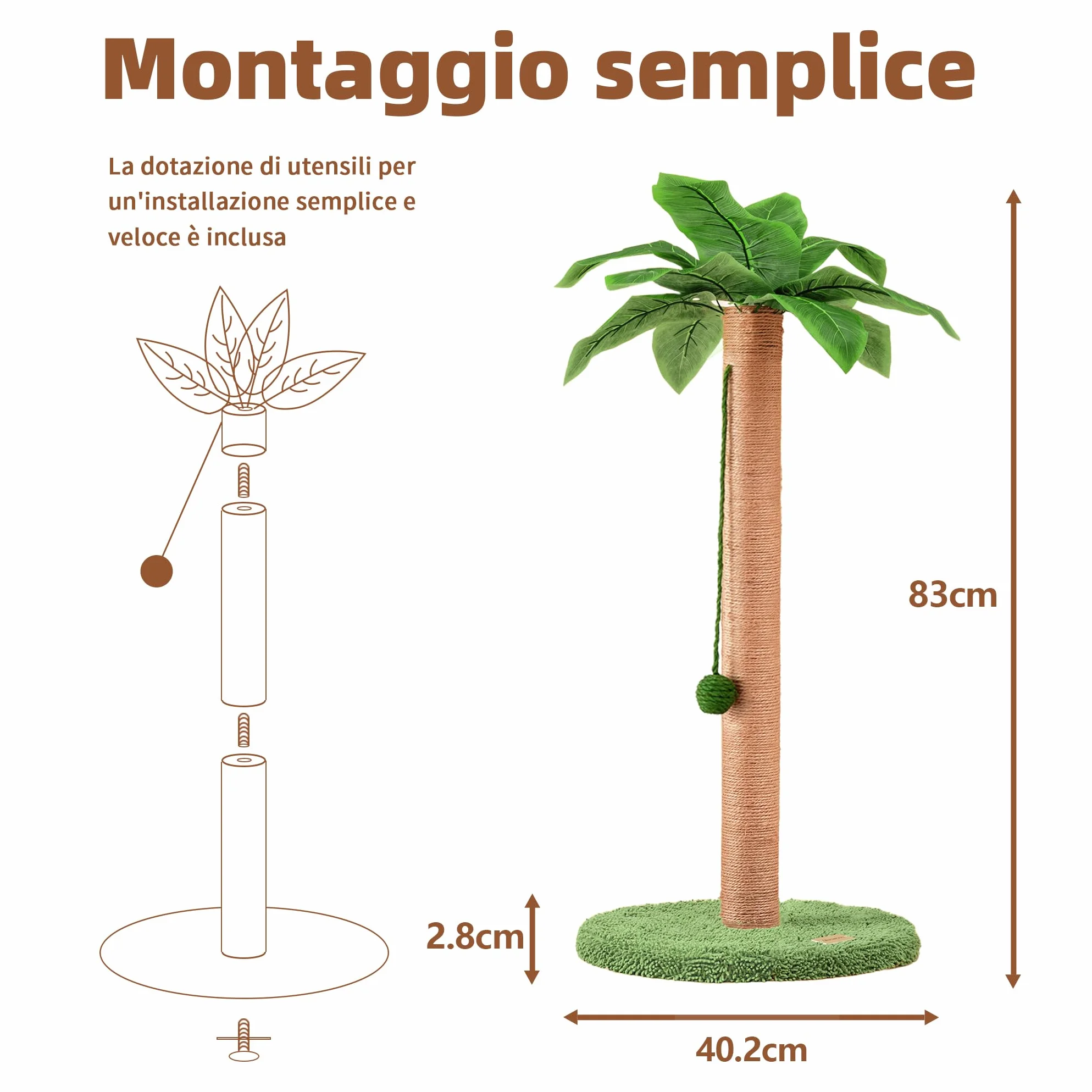 Meowoou Drapak dla kota 84 cm z liną sizalową z wiszącymi kulkami