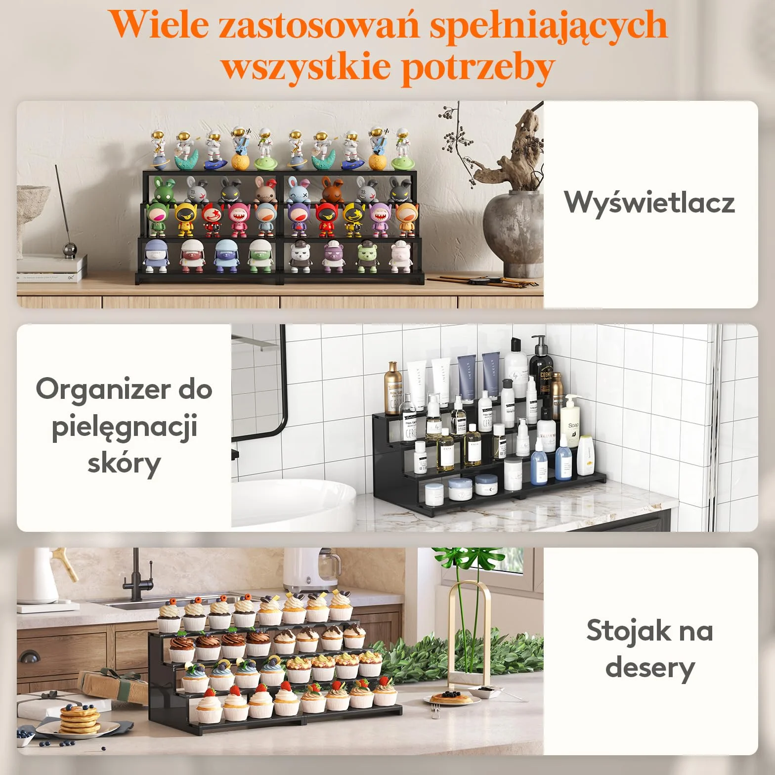 Lifewit 4-poziomowy czarny stojak, organizer perfum, plastikowy stojak do figurek, makijażu, babeczek, deserów, przypraw, zapachów, blatu, toaletki, komody, szafki (30,5 cm, 1 opakowanie)
