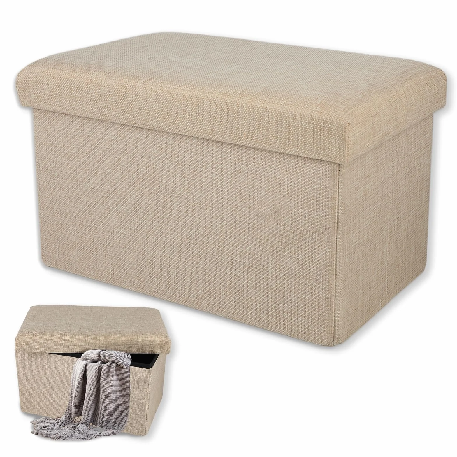 Składana pufa do przechowywania - Puff pojemnik z funkcją przechowywania pufa podnóżek skrzynia rozmiar 40 x 25 x 25 cm idealny do salonu, przedpokoju, sypialni (beżowy)