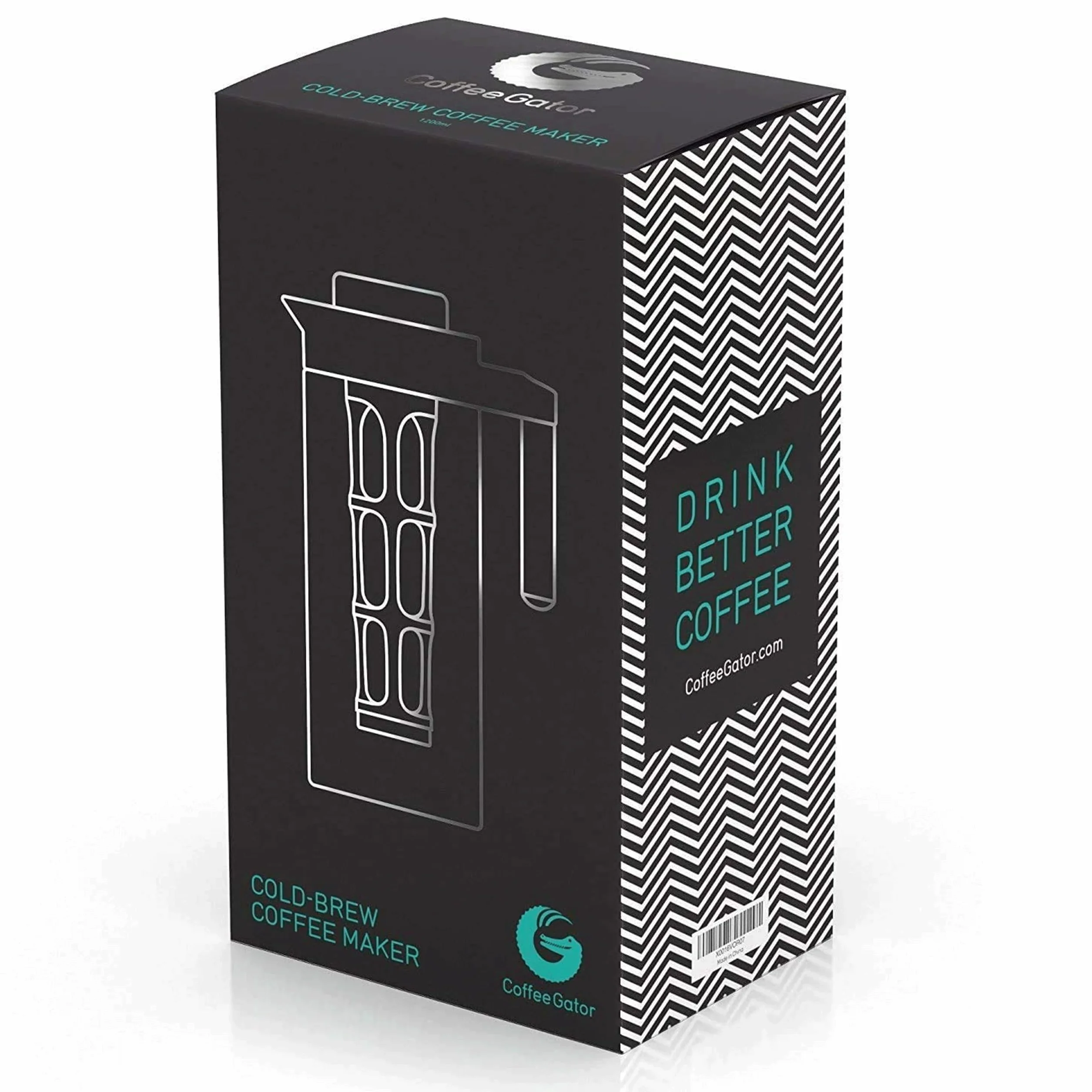 Coffee Gator Ekspres do kawy Cold Brew, filtr bez BPA i szklana karafka, zestaw do parzenia z miarką ze stali nierdzewnej i składanym lejkiem załadunkowym, czarny, 1,4 l