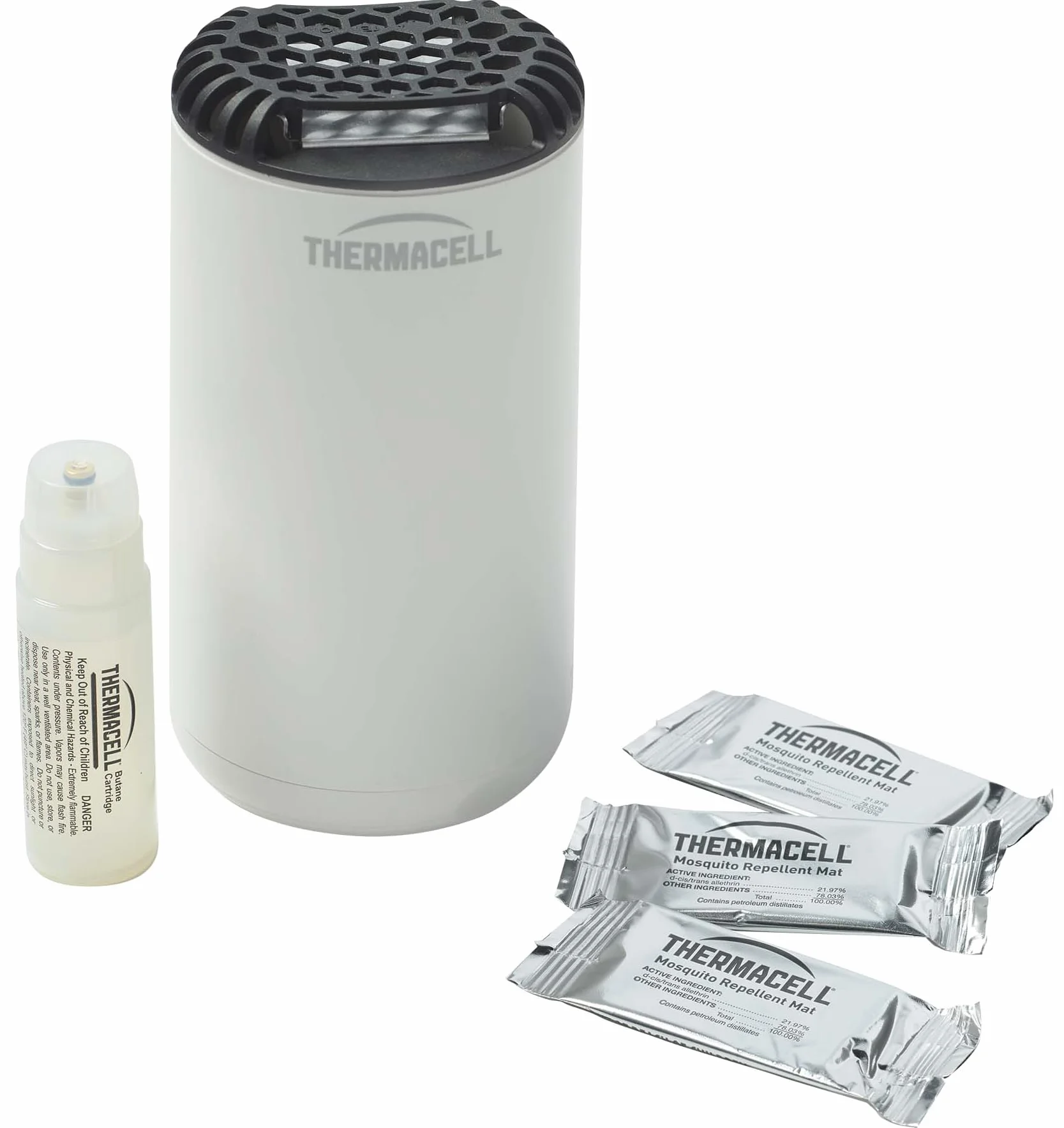 Thermacell Ochrona przed komarami, innowacyjna ochrona przed komarami, urządzenie stojące w nowoczesnym wzornictwie, do ogrodu, na taras i kemping, kolor biały