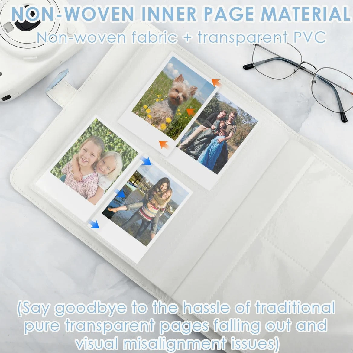 Mini album na zdjęcia Instax Mini i Polaroid cynk, 256 przegródek, uniwersalny do Mini 11/12/9/8+, SnapTouch, idealny jako album ślubny lub rodzinny (niebieski)
