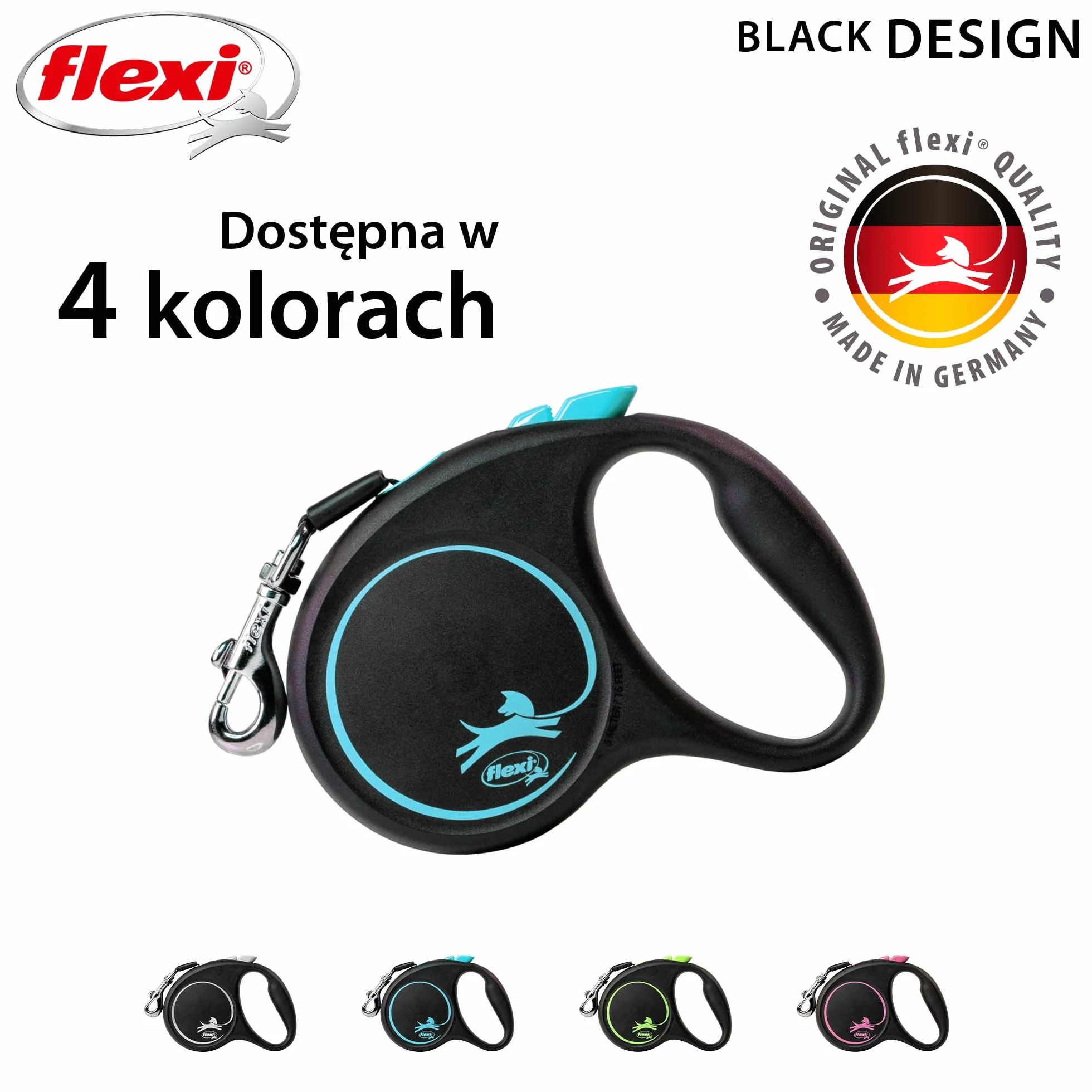 Flexi smycz automatyczna Black Design taśma S 5m niebieska
