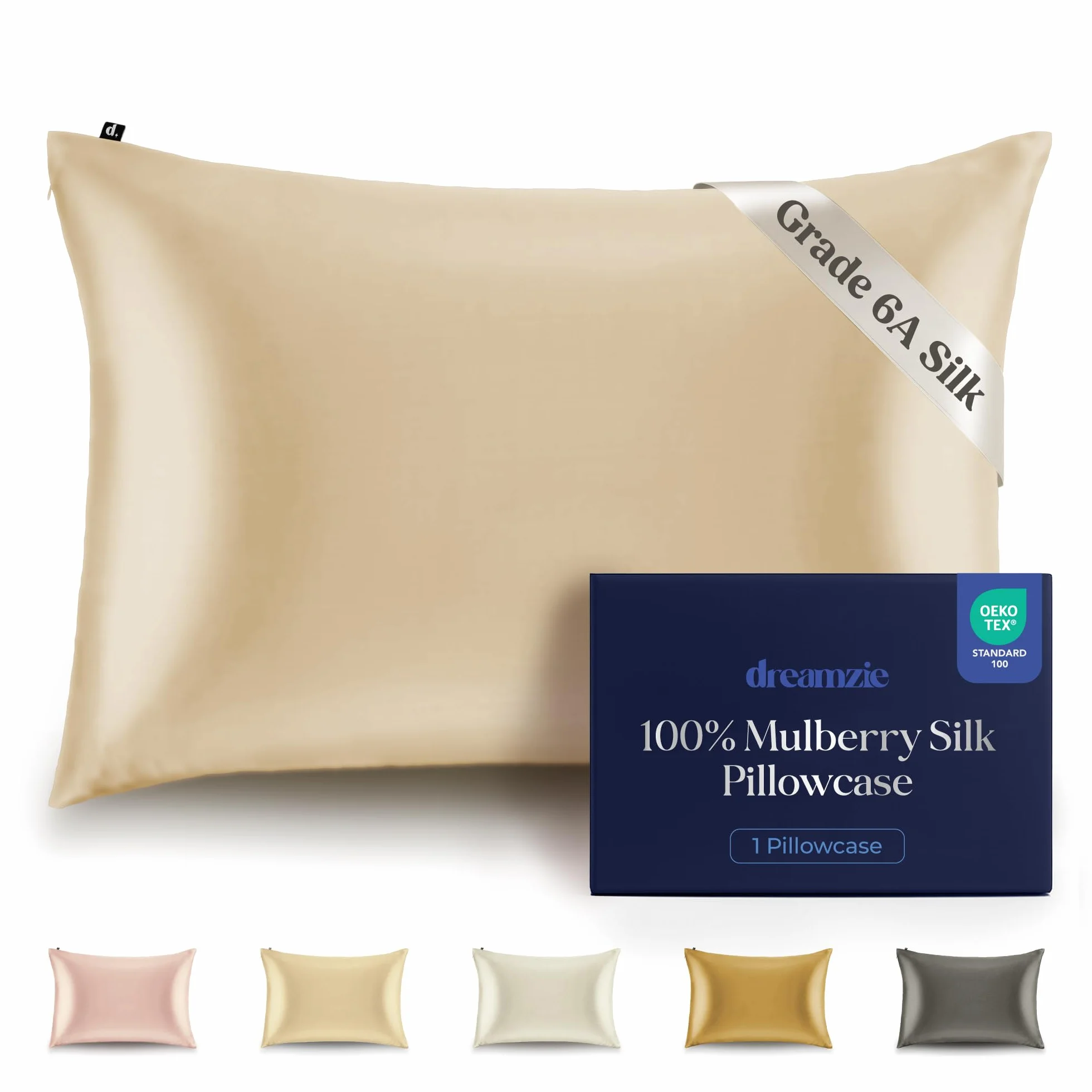 Dreamzie Silk Poszewka na poduszkę 100% jedwab 22 Momme Grade 6A - Oeko-Tex dla włosów i skóry - Jedwabna poszewka na poduszkę 1 szt. - Kość słoniowa - 50 x 70 cm
