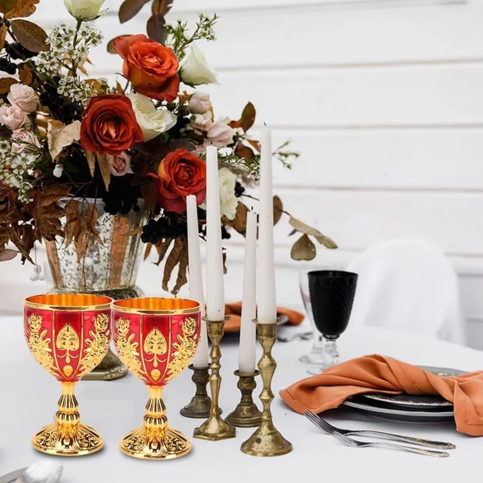 Pimp Cup Retro wytłoczony wzór kwiatowy 10 cm kielich - wysoki stop cynku - elegancki złoty kielich na imprezę, bankiet i bar