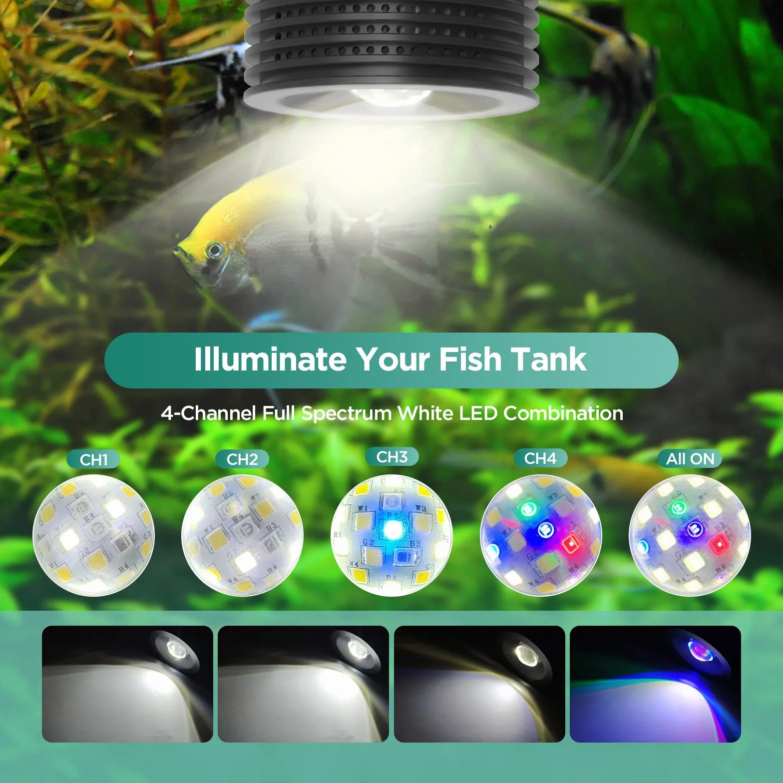 Oświetlenie LED Lominie 20W z pełnym spektrum do małych akwariów rafowych. Giętka szyjka 360°, wodoodporność IP64 i 4-kanałowa regulacja światła, stworzone specjalnie dla koralowców i ryb słonowodnych
