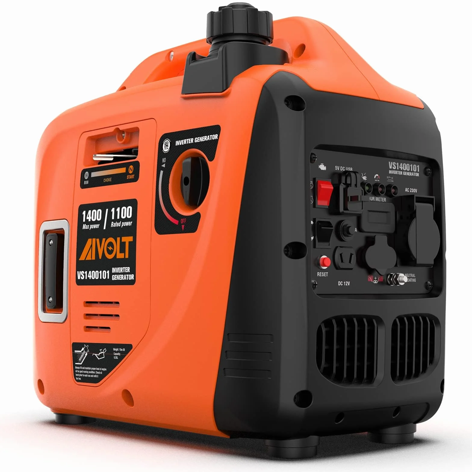 AIVOLT Generator Benzyny 1400W Generator Cichego Falownika z Gniazdami AC 230V/DC 12V/USB Typu A i Zbiornikiem 2,5L Przenośny Lekki Generator na Kemping na świeżym Powietrzu