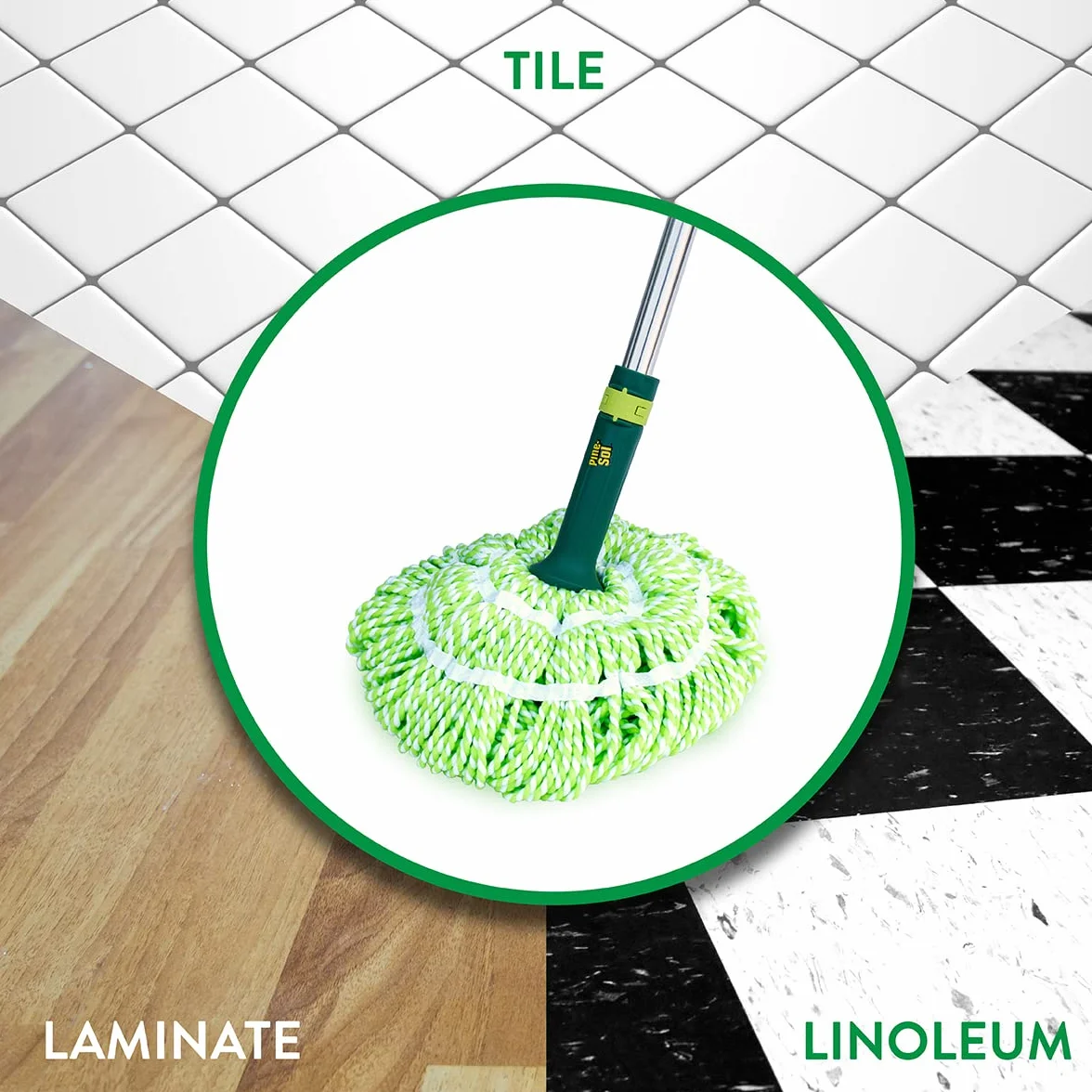 Pine-Sol Samonośne wyciskanie z mikrofibry, łatwe wyciskanie, skręcane, do mopa na mokro, domowe narzędzie do czyszczenia płytek, linoleum, podłóg laminowanych, wysuwany metalowy uchwyt, stal
