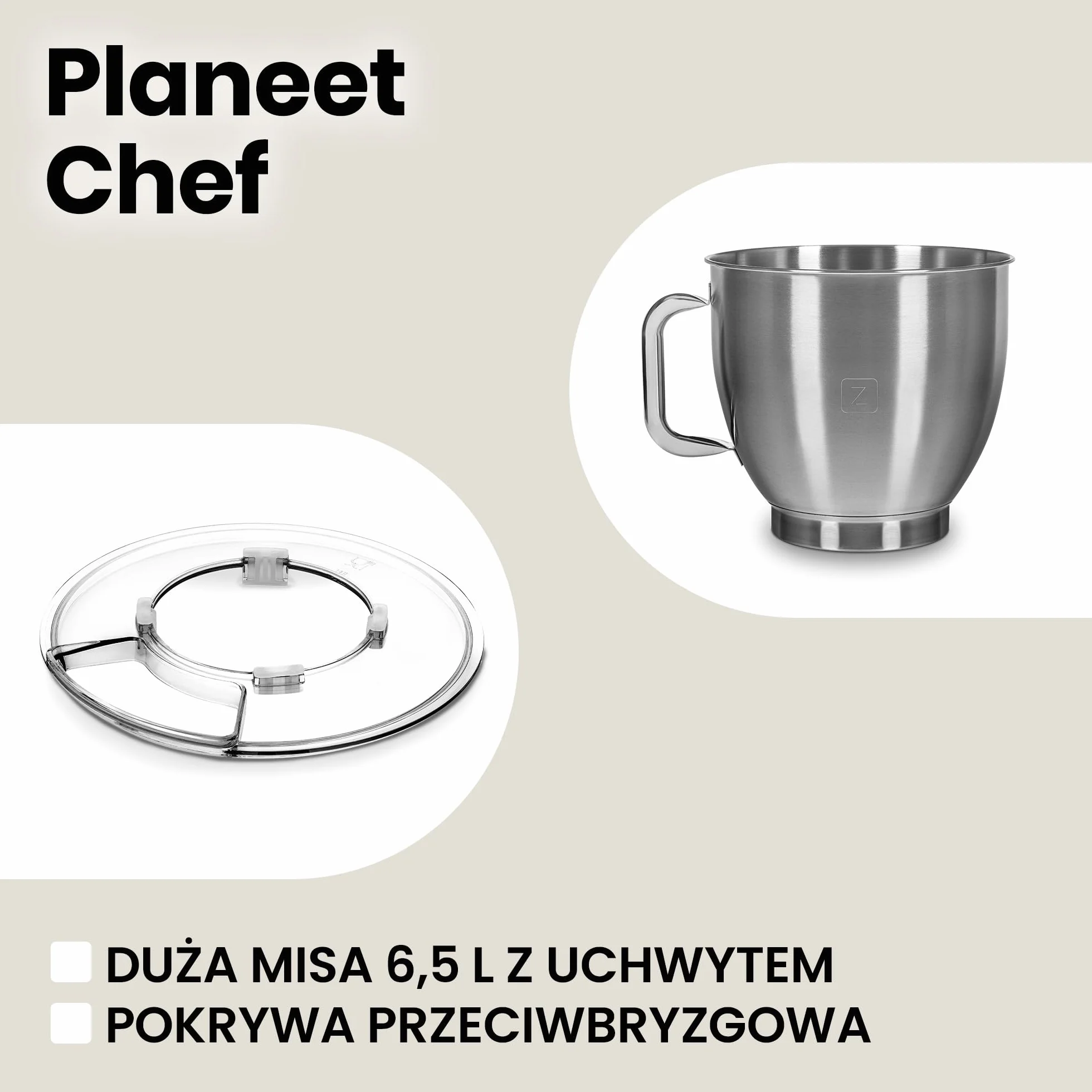 ZEEGMA Planeet Chef robot kuchenny, maszyna do ugniatania ciasta 1500 W, wielofunkcyjny robot do ciasta, miska z uchwytem ze stali nierdzewnej 6,5 l, 6 stopni prędkości, 3 mieszadła w zestawie