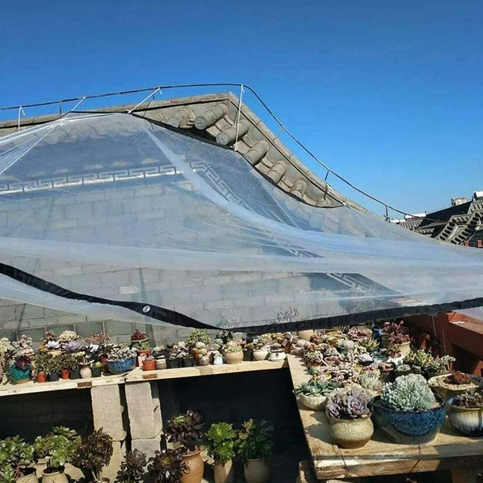 Wodoszczelna, przezroczysta plandeka z oczkami, folia budowlana, ochrona przed deszczem/wiatrem, wielofunkcyjna, na balkon, do szklarni z roślinami, ogrodu, w zestawie napinacz plandeki 3 x 6 m