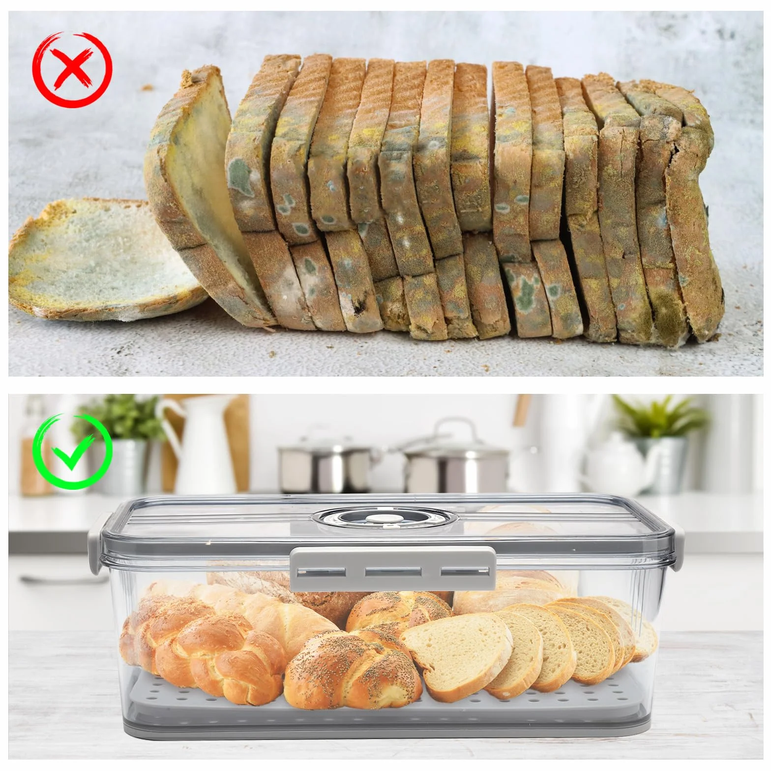 Chlebak, pudełko na pieczywo chrupkie, pudełko na chleb, plastikowe pojemniki do przechowywania chleba, z pokrywkami, do przechowywania chleba, możliwość ustawiania w stos, organizer do