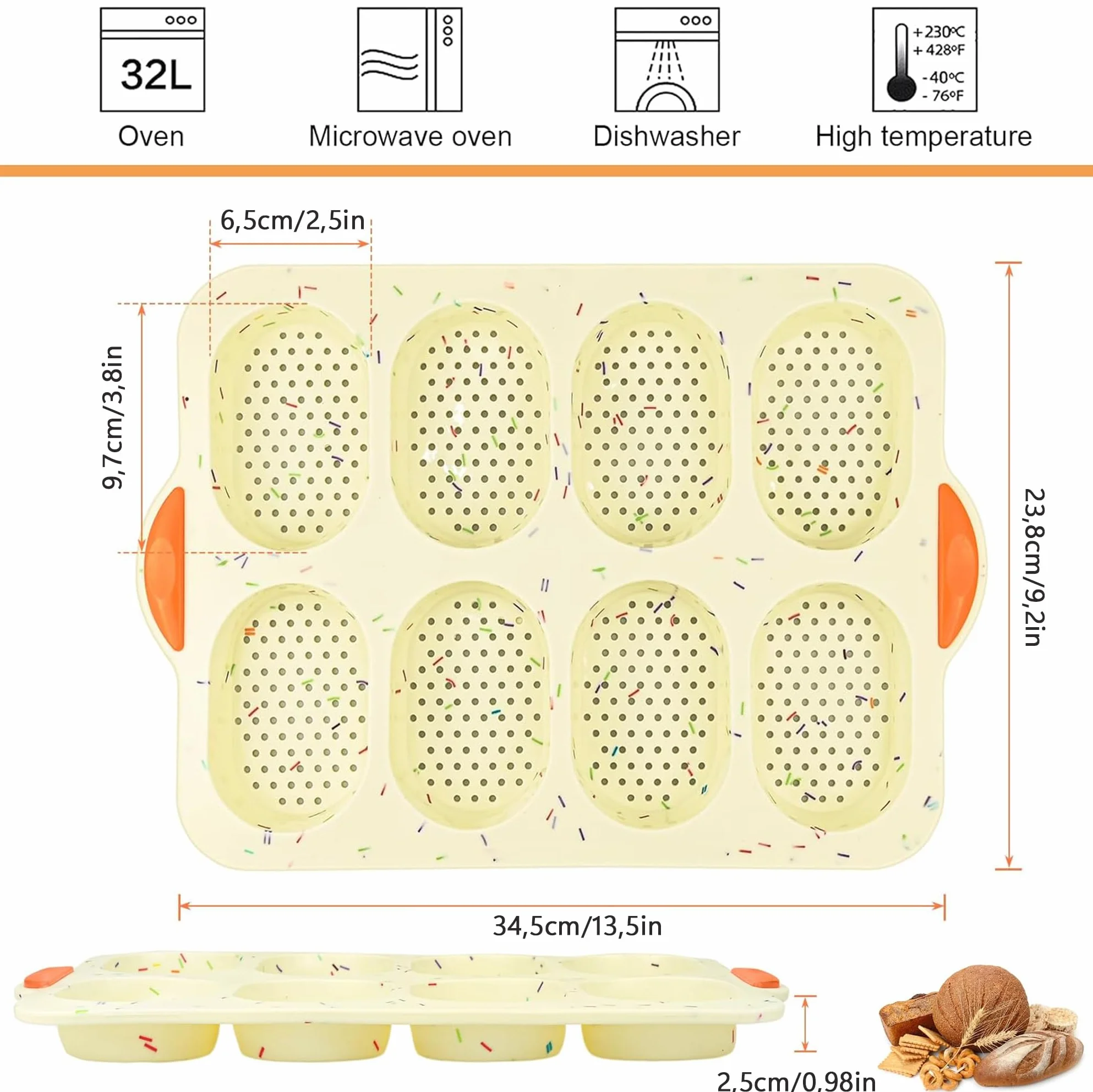 Nieprzywierająca Forma do Bagietek, 8 Pustych Przestrzeni, Forma do Pieczenia Bułek, do Pieczenia Francuskiego Breadsticka, Bułek, Chleba