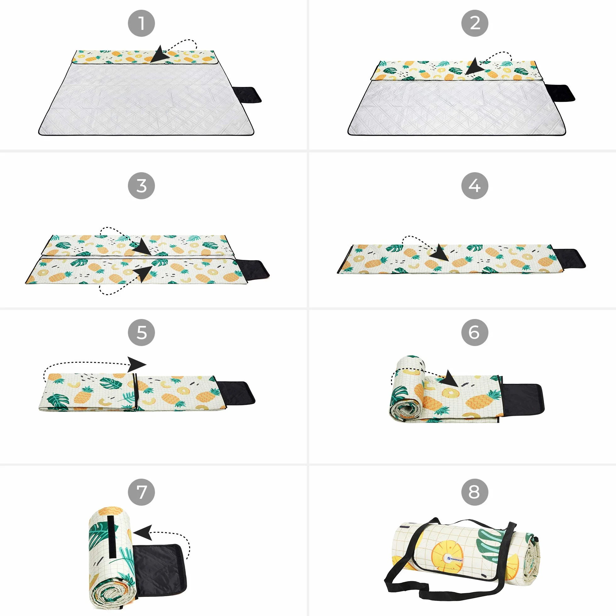 SONGMICS Couverture de Pique-Nique, 200 x 200 cm, Tapis de Plage, Grand, pour Camping, Parc, Cour, extérieur, Surface imperméable, Lavable en Machine, Pliable, Motif Ananas GCM087Y01