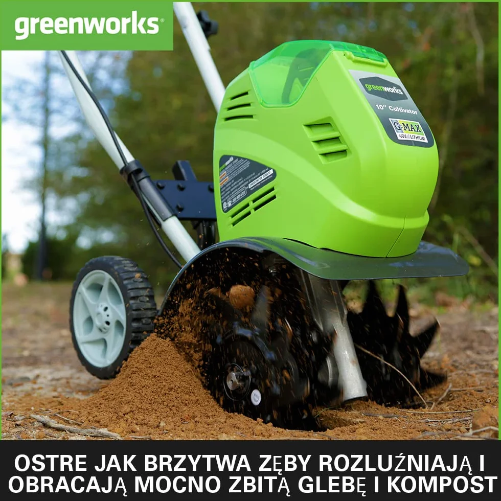 Greenworks G40TL Akumulatorowy Kultywator, Glebogryzarka z Przednimi Zębami, Szerokość Pracy 25 cm, Głębokość Pracy 13 cm BEZ Akumulatora 40V i Ładowarki, 3 Lata Gwarancji