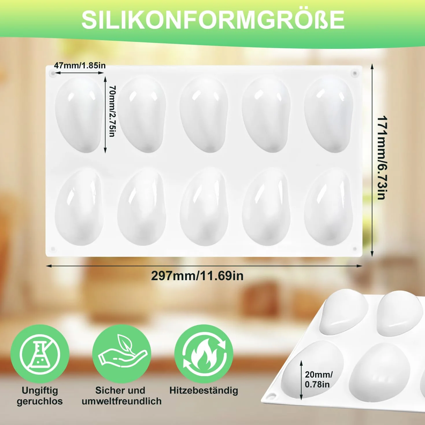 Silikonowa forma do mango, 10 otworów, 3D, mango, do samodzielnego wykonania, ciast, musów, deserów, puddingów