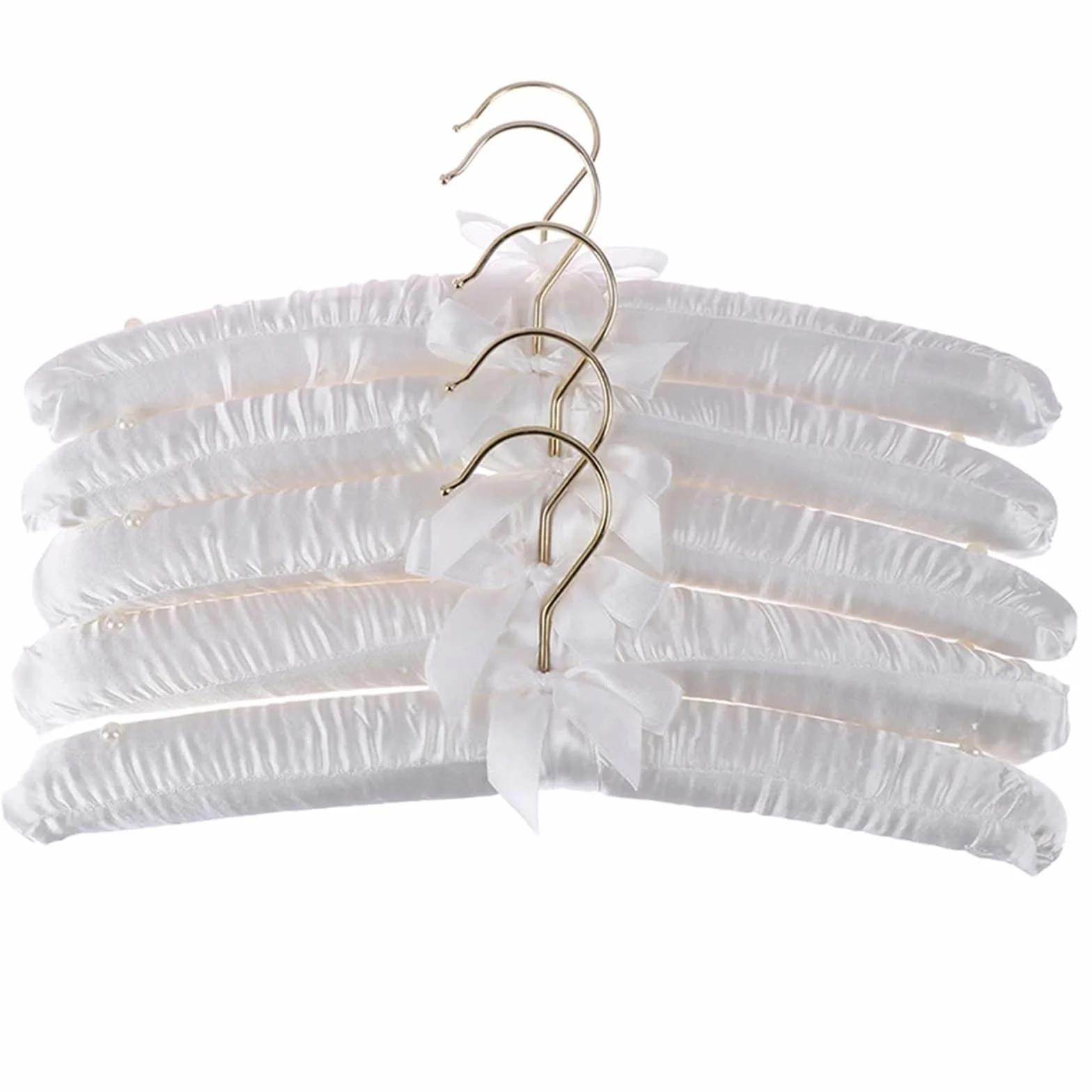 5Pcs 38cm White Satin Padded Top Hangers Clothes Coat Bridal(White)