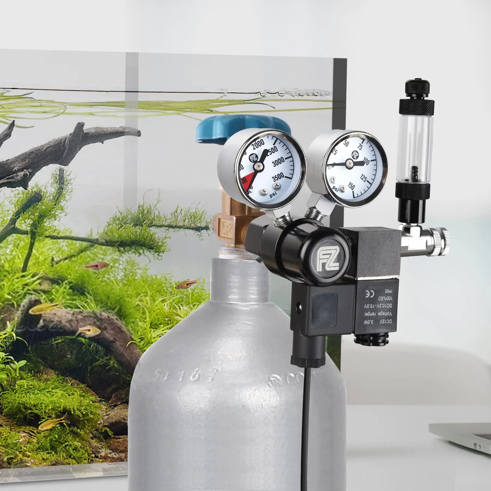 FZONE Aquarium CO2 Regulator z podwójnym wyświetlaczem i licznikiem pęcherzyków powietrza