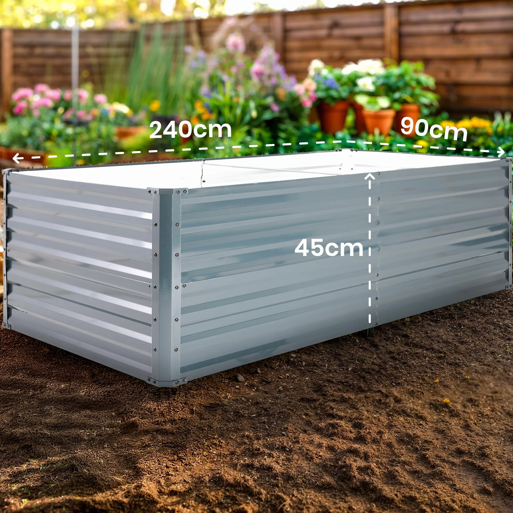 Arebos Metalowe łóżko ogrodowe 240x90x45 cm | łóżko ogrodowe ze stali ocynkowanej | odporne na warunki atmosferyczne i rdzę łóżko do sadzenia | prostokątne łóżko warzywne do ogrodu i patio