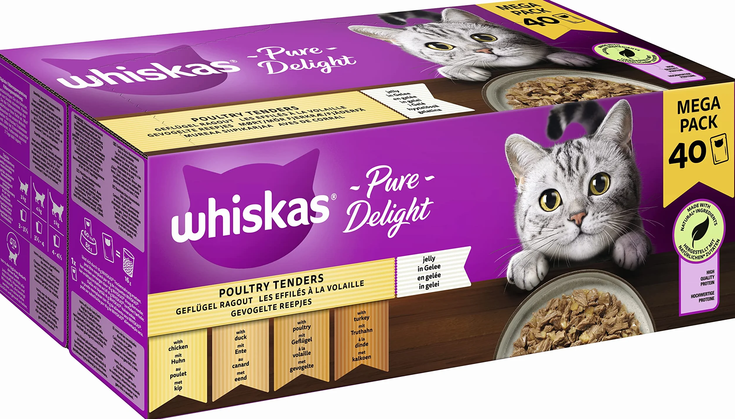 Whiskas 1+ Mokra Karma dla Kota Ragout Drób w Galaretce, 40 x 85 g