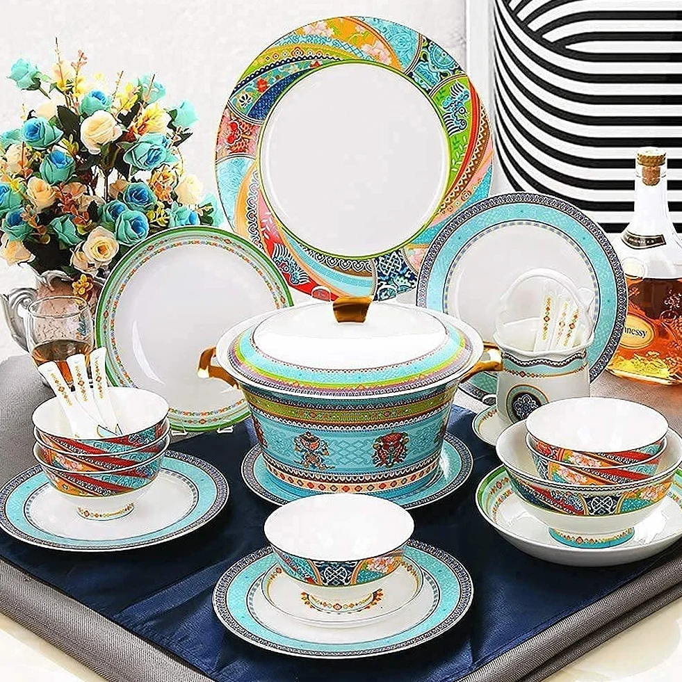Ceramiczne zestawy zastawy stołowej – nadaje się do kuchenki mikrofalowej i zmywarki, porcelanowy zestaw naczyń, talerze i miski, elegancka zastawa stołowa do domowej restauracji i na imprezy