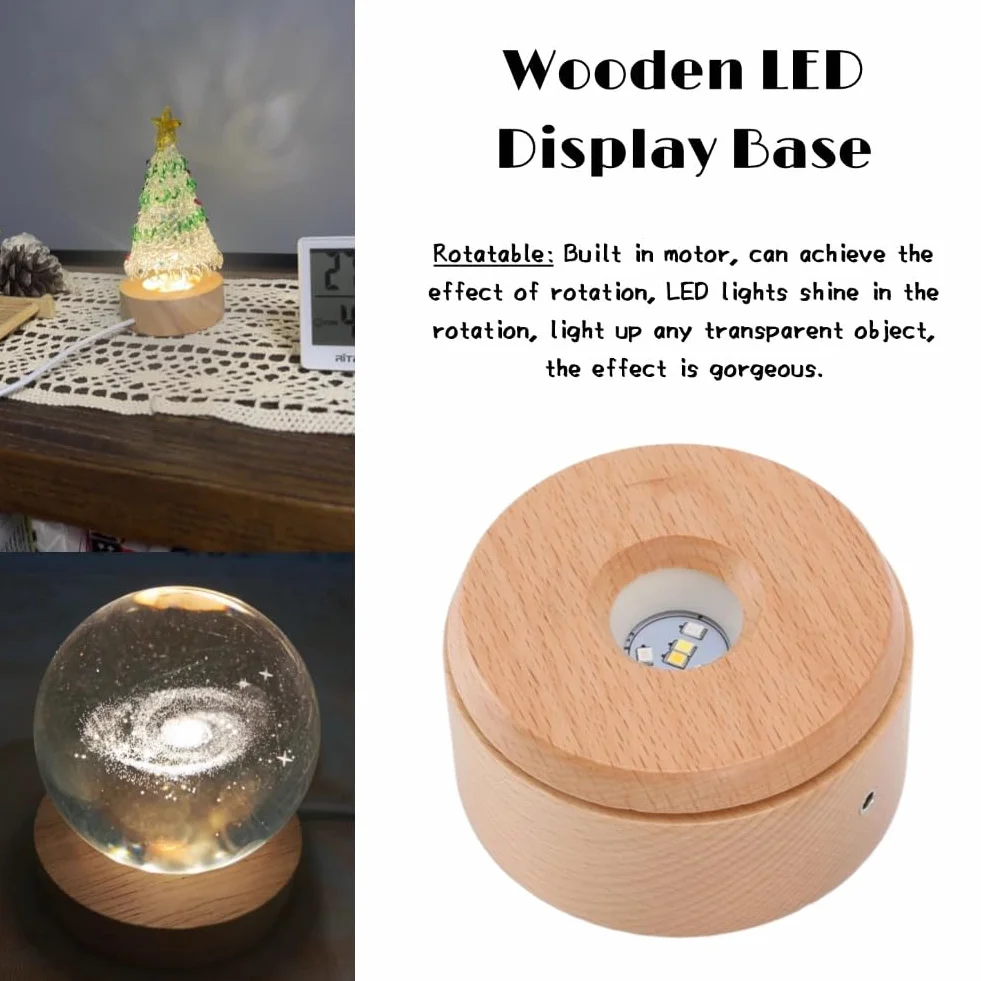 Kryształowa Podstawa Lampy LED Obrotowa Dotykowa 3D Art Stojak Wystawowy USB