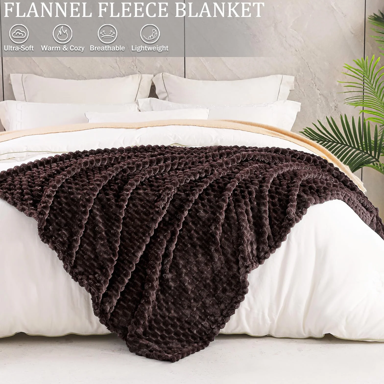Exclusivo Mezcla Koc polarowy flanelowy w rozmiarze queen, 230 x 230 cm, stylowy żakardowy, aksamitny pluszowy koc na łóżko, przytulny, ciepły, lekki i dekoracyjny koc do kawy