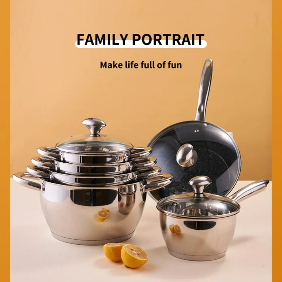 Zestaw 12 Szt. Pogrubiony Garnek Ze Stali Nierdzewnej Garnek Kuchenny Garnek Domowy, Złoty, Ponad Pięć Części, Zestaw(Gold-Over Five-piece Set)