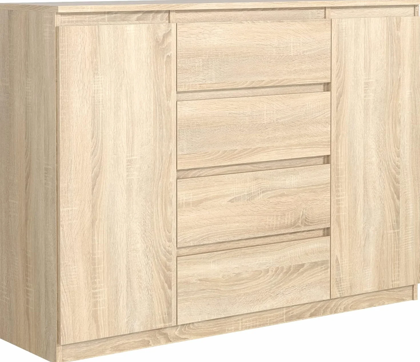 meble masztalerz Komoda Sonoma Matowa z 4 szufladami i 2 drzwiami - 138,6x101,5x39 cm - Komoda do salonu, sypialni - Szafka z szufladami - Komoda z szufladami