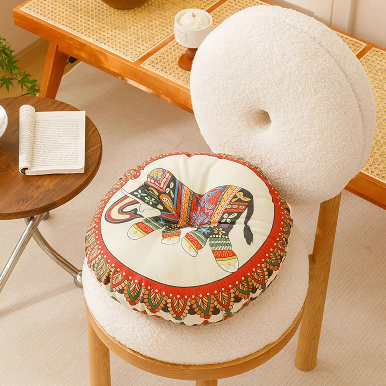 Stylowe okrągłe poduszki na krzesło, solidna poduszka do medytacji, gruba podkładka na krzesło do kuchni, boho poduszka podłogowa 40 x 40 cm na krzesła do jadalni, wewnątrz, na zewnątrz