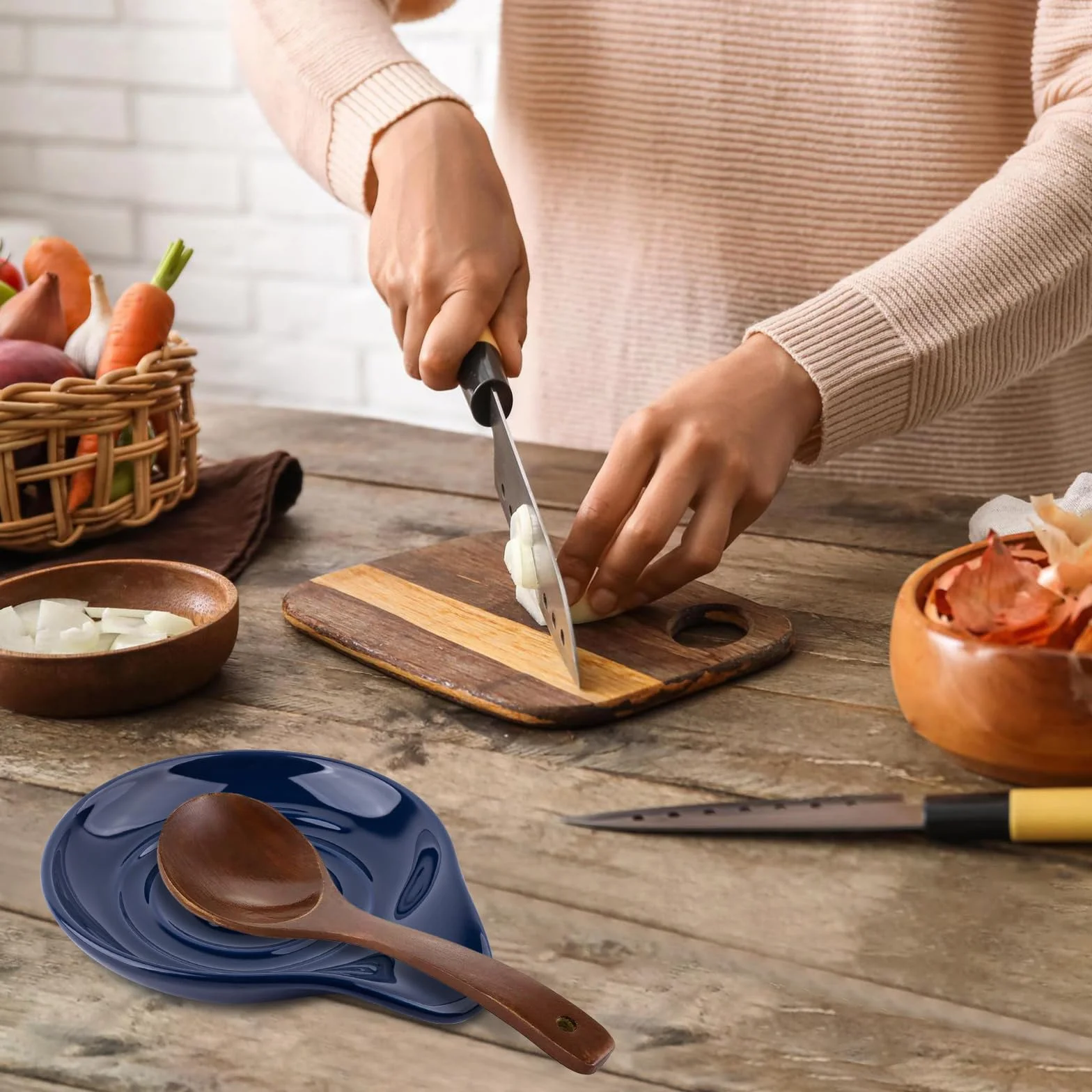 Ceramiczna półka na łyżki do kuchni, odporna na wysokie temperatury, duża półka na łyżki, łyżki, szpatułki, nadaje się do mycia w zmywarce, niebieska