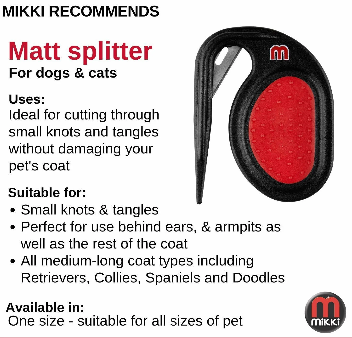 Mikki 6376001 Matt Splitter rozplątywacz futra, czarny